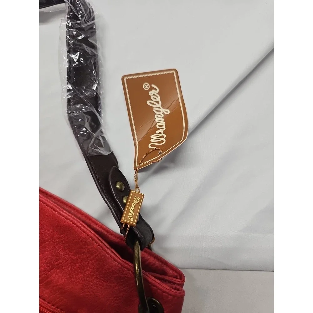 Wrangler‎ Vegan Leather Hobo Bag Women's Top Handle Shoulder Purse Red Brown NWT